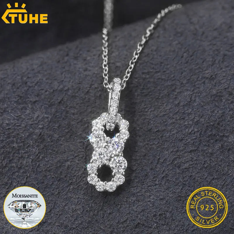 New Fine 925 Pendant Necklace Moissanite Delicate 8 Pendant Iced Out Gold Silver Color Charm For Women Hip Hop Jewelry