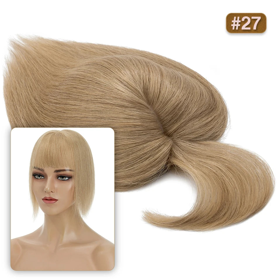 S-noilite Natural Hair Topper Wig for Women 10x12cm with Silk Base 3.5x9cm Human Hair Piece with Bangs Hair Clip Included