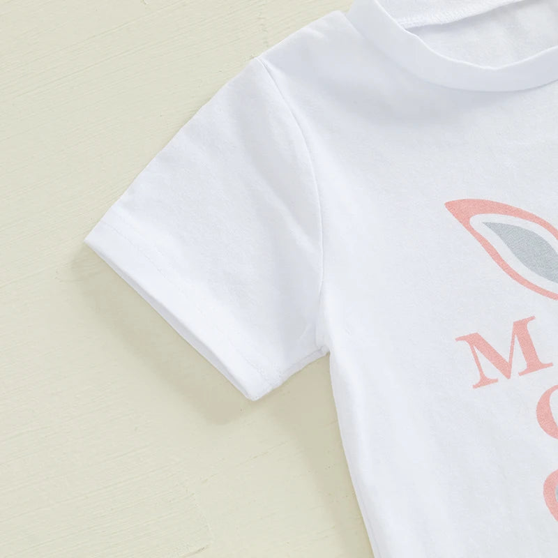 Easter Bunny Romper Set with Rabbit Print Short Sleeve Round Neck Bodysuit and Elastic Waistband Shorts for Infant Boys and