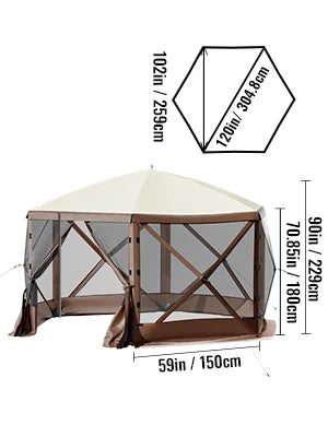 SucceBuy Pop-up Camping Gazebo Camping Canopy Shelter 6 Sided 12' x 12' / 10' x 10' Sun Shade Tents & Canopies Camping & Hiking