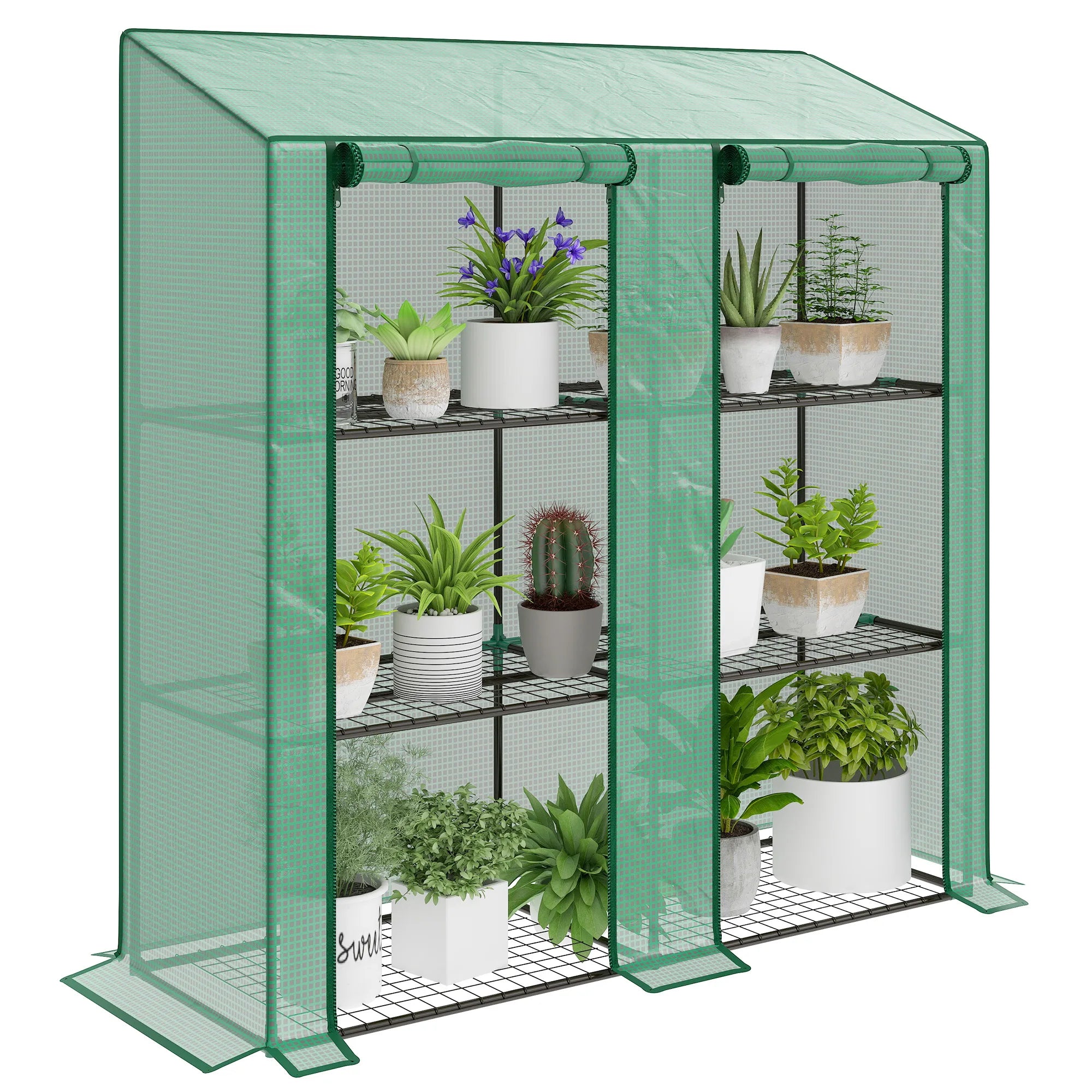 Outsunny 3-Tier Garden Greenhouse 143X46X141/151 cm Green