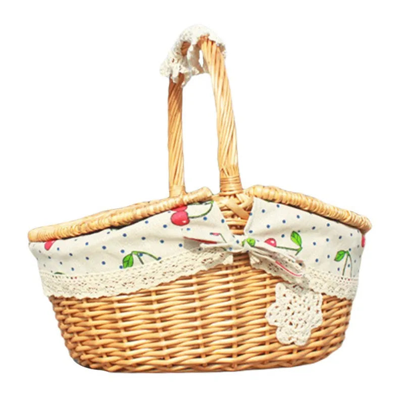 Picnic Fruit Storage Basket Easter Household Snack Container Wicker Basket with Lid Multi-function Wicker Basket Home Supply