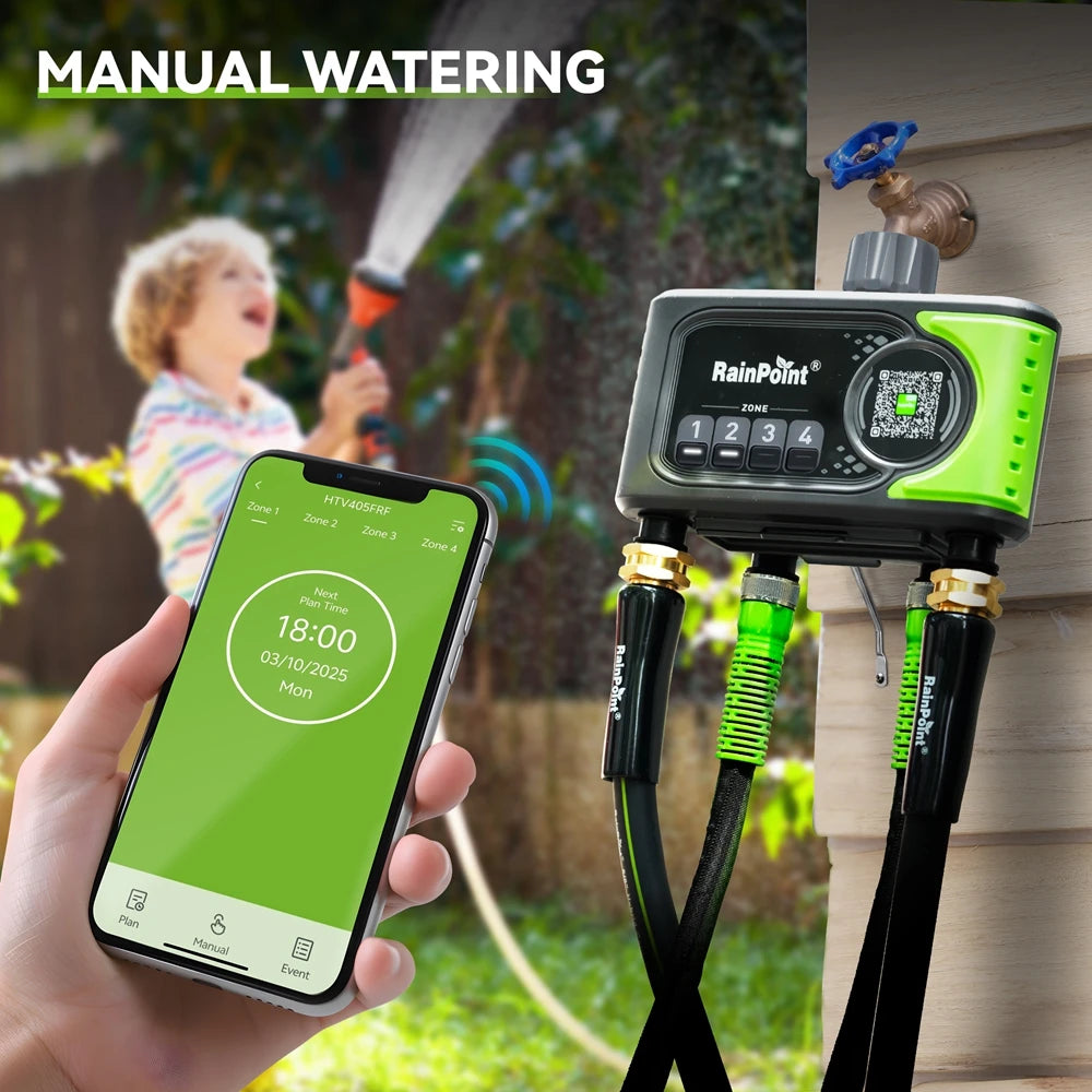 RainPoint WiFi Water Timer 4 Zones Automatic Irrigation Timer Garden Lawn Watering Systems Controller Rain Delay Manual Watering