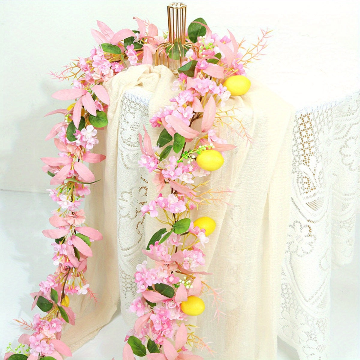 Easter Garland with Artificial Lemon and Flowers, 5.9ft Spring Garland Vine Easter Garland for Mantle Fireplace Arch