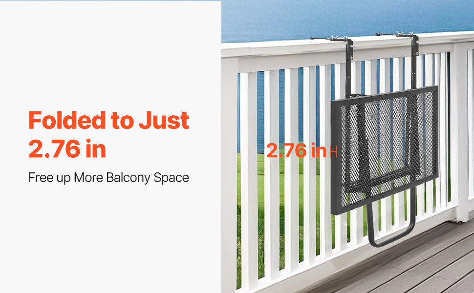 VEVOR Balcony Hanging Table Metal Folding Balcony Railing Table Outdoor Balcony Bar Table for Railings Serving Table for Patio