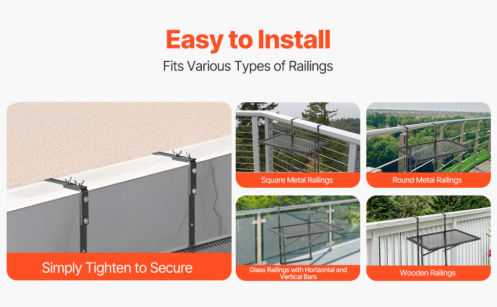 VEVOR Balcony Hanging Table Metal Folding Balcony Railing Table Outdoor Balcony Bar Table for Railings Serving Table for Patio