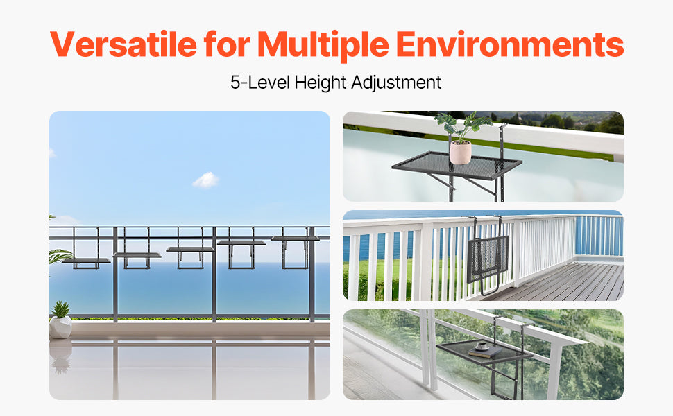 VEVOR Balcony Hanging Table Metal Folding Balcony Railing Table Outdoor Balcony Bar Table for Railings Serving Table for Patio
