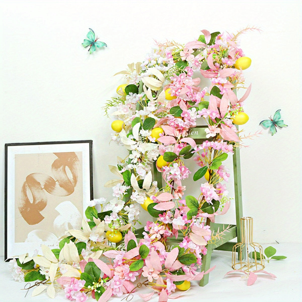 Easter Garland with Artificial Lemon and Flowers, 5.9ft Spring Garland Vine Easter Garland for Mantle Fireplace Arch
