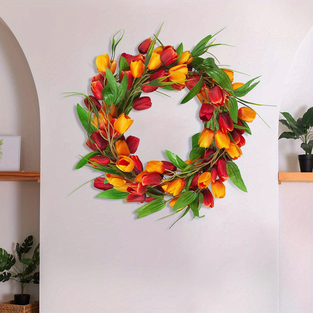 Easter Tulip Garland 6.5ft Artificial Spring Garland Easter Decorations Garland with Tulip Flower Green Leaves Hanging