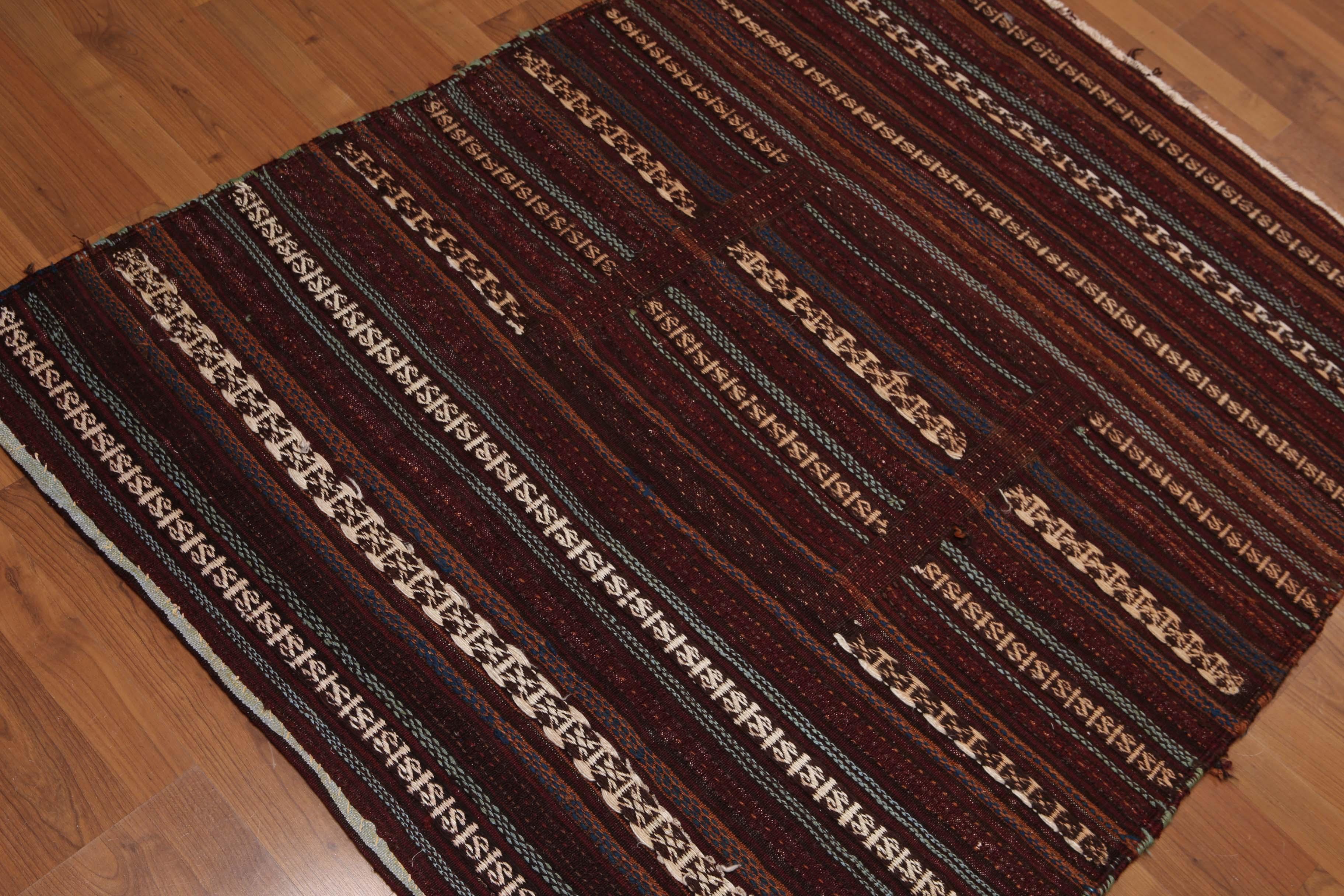 3'8" x 4'8" Hand Woven Afghani Tribal Kilim 100% Wool area rug Rust