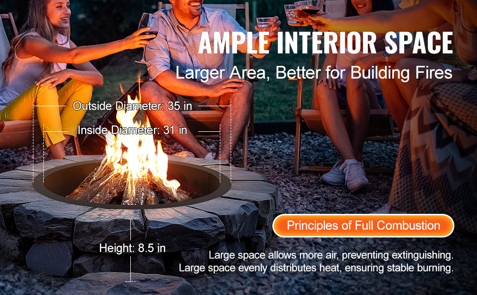 SucceBuy Fire Pit Ring Thick Fire Pit Insert Heavy Duty Carbon Steel Liner DIY Campfire Ring above or In-Ground for Outdoor