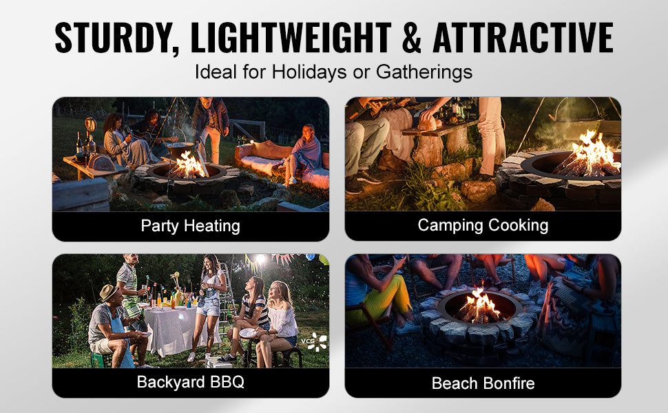 SucceBuy Fire Pit Ring Thick Fire Pit Insert Heavy Duty Carbon Steel Liner DIY Campfire Ring above or In-Ground for Outdoor