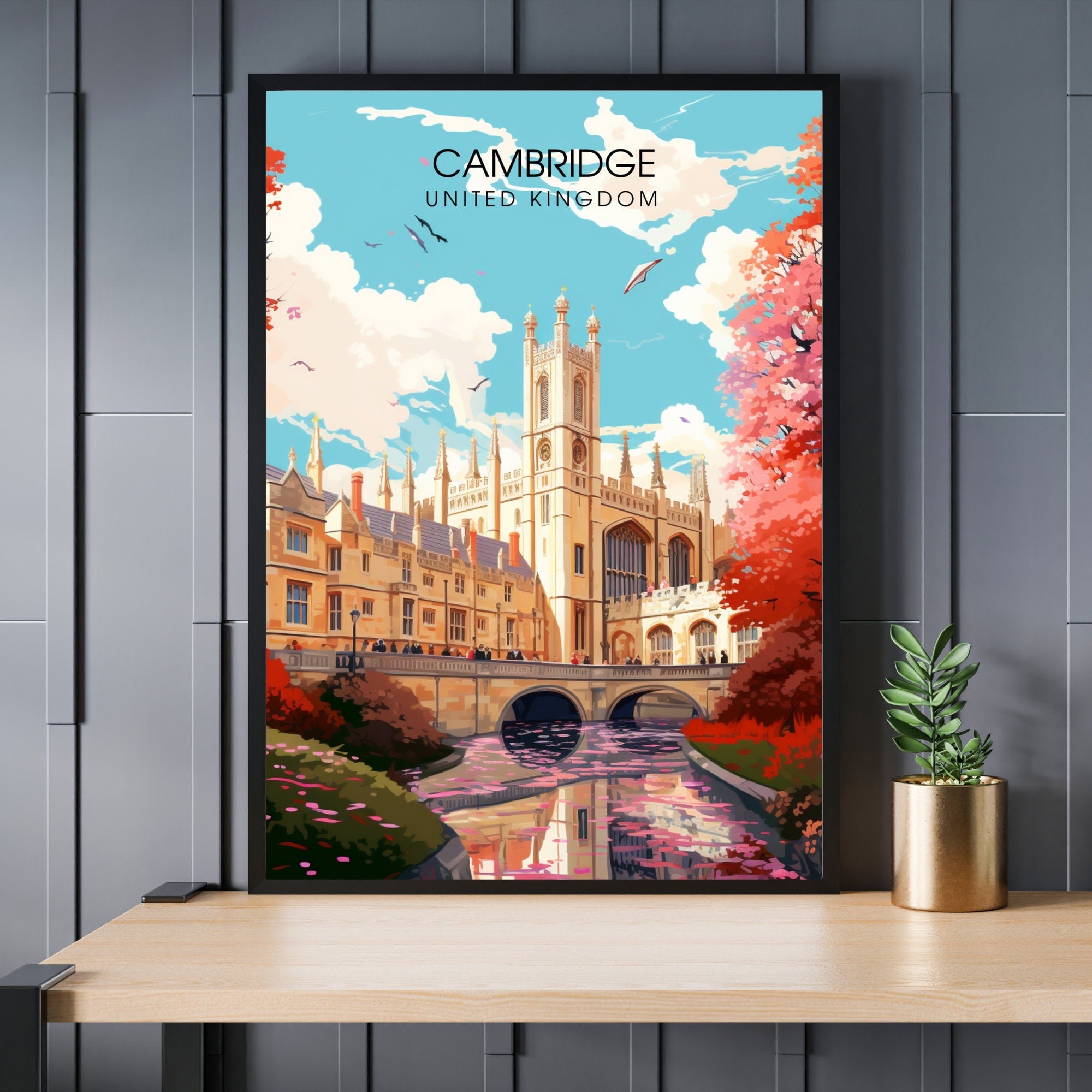 Affiche Cambridge | impression de voyage Cambridge  | Impression Cambridge | Université de Cambridge