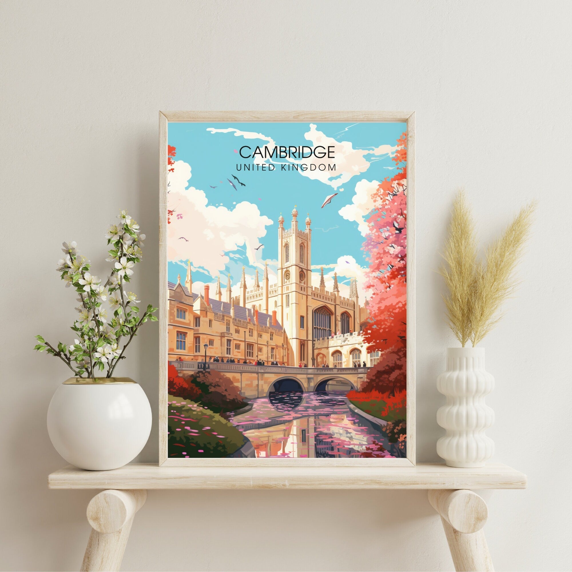 Affiche Cambridge | impression de voyage Cambridge  | Impression Cambridge | Université de Cambridge