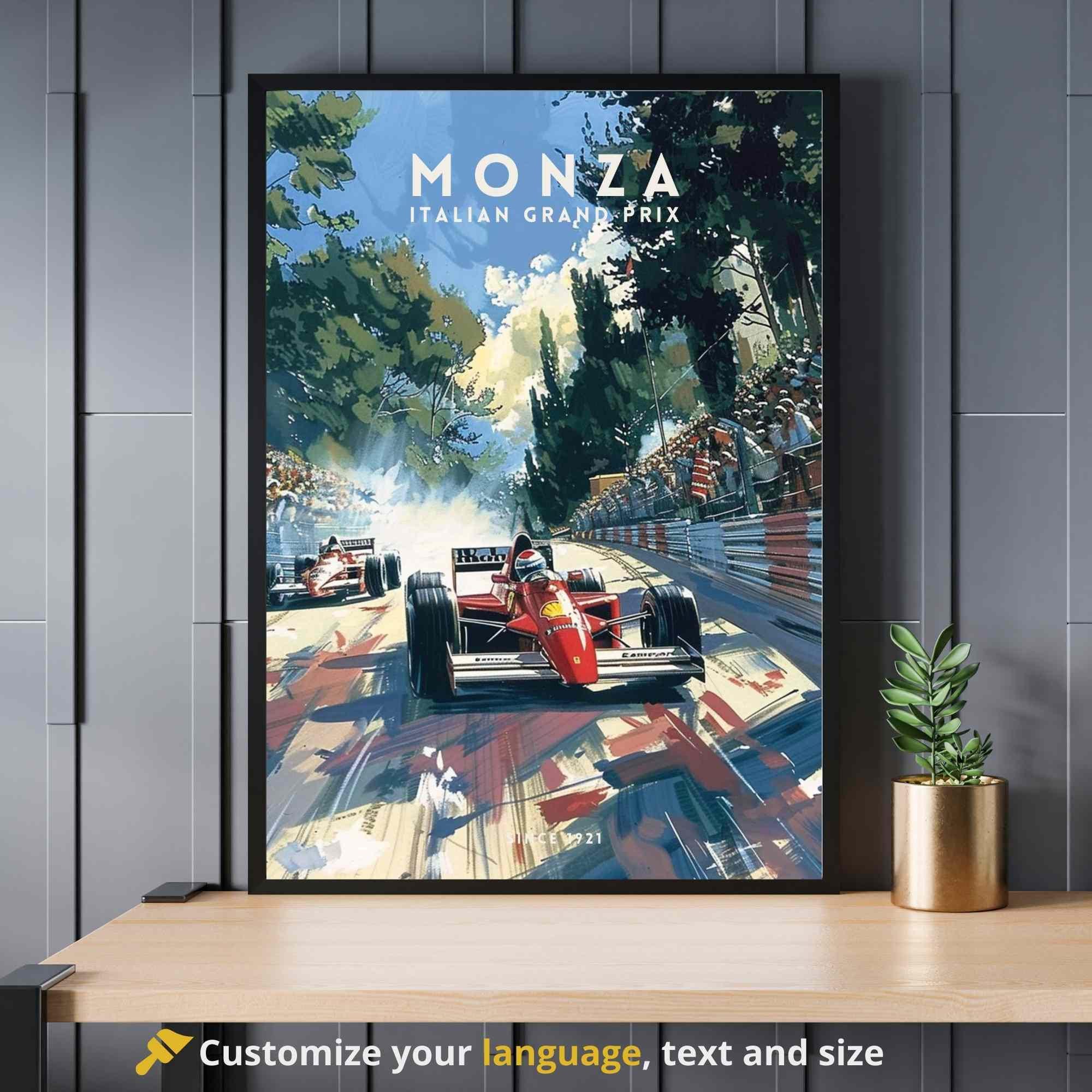 Impression Monza Grand prix | Impression vintage  de course automobile | Affiche Monza, Italie