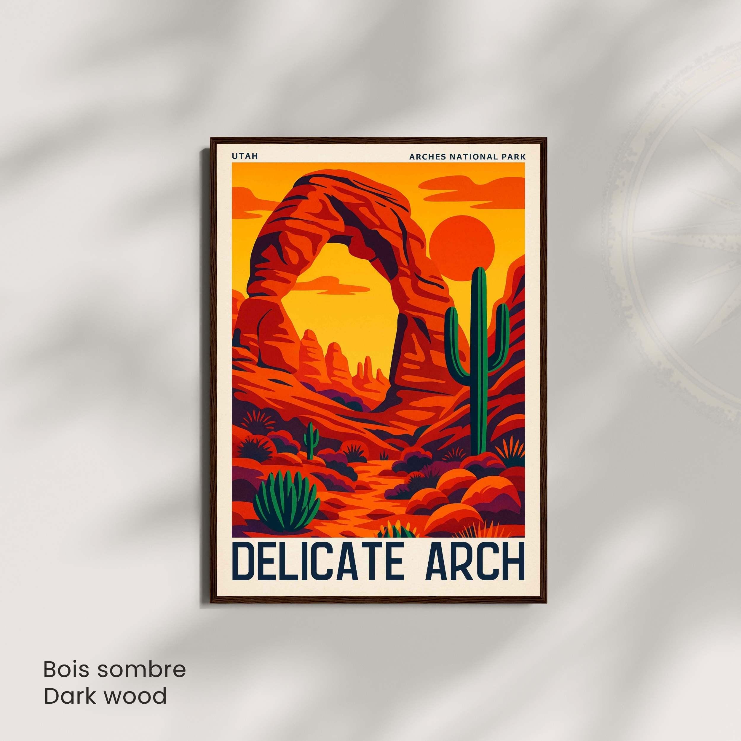 Affiche Delicate Arch Utah | Poster Vintage Parc National Arches | Illustration Désert USA