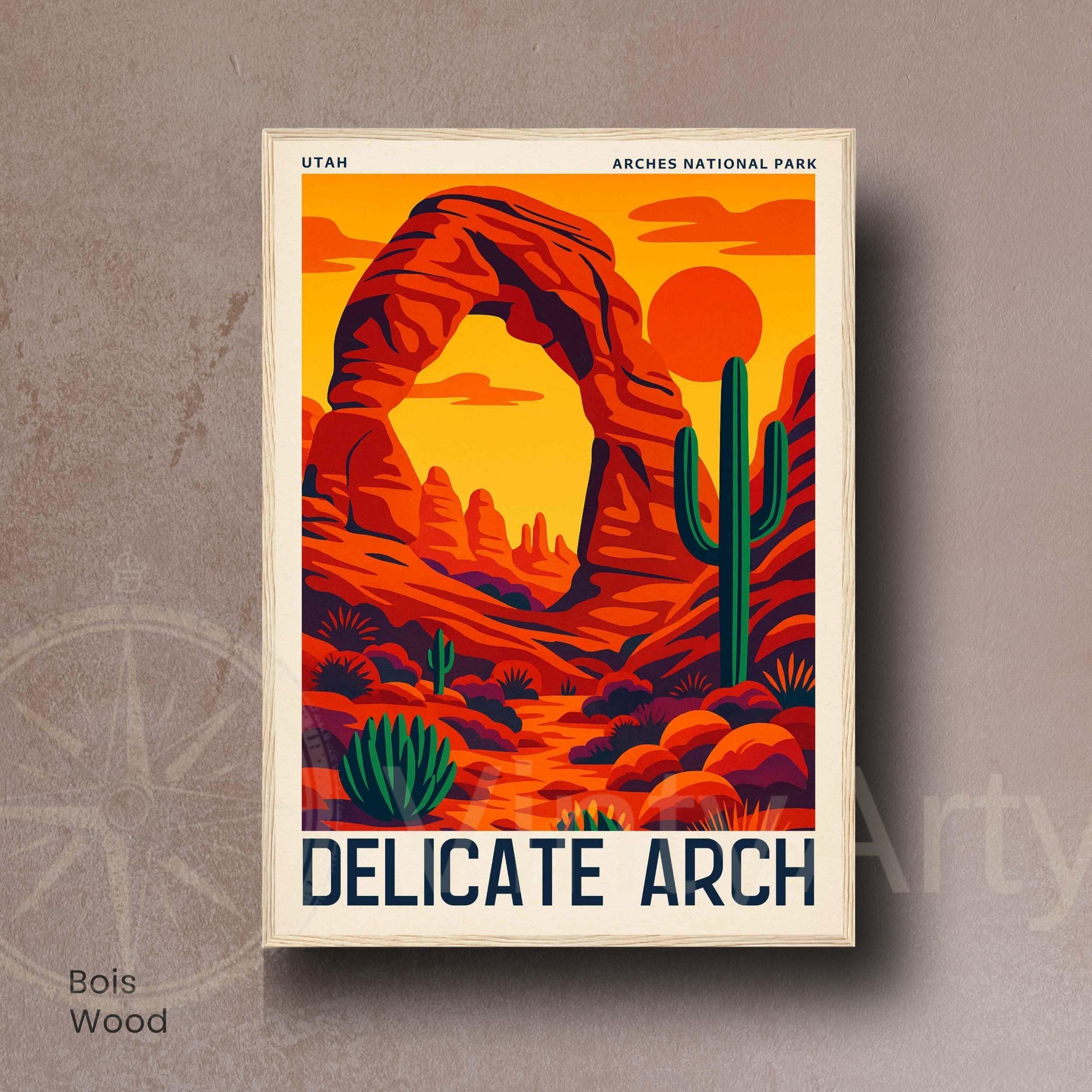 Affiche Delicate Arch Utah | Poster Vintage Parc National Arches | Illustration Désert USA