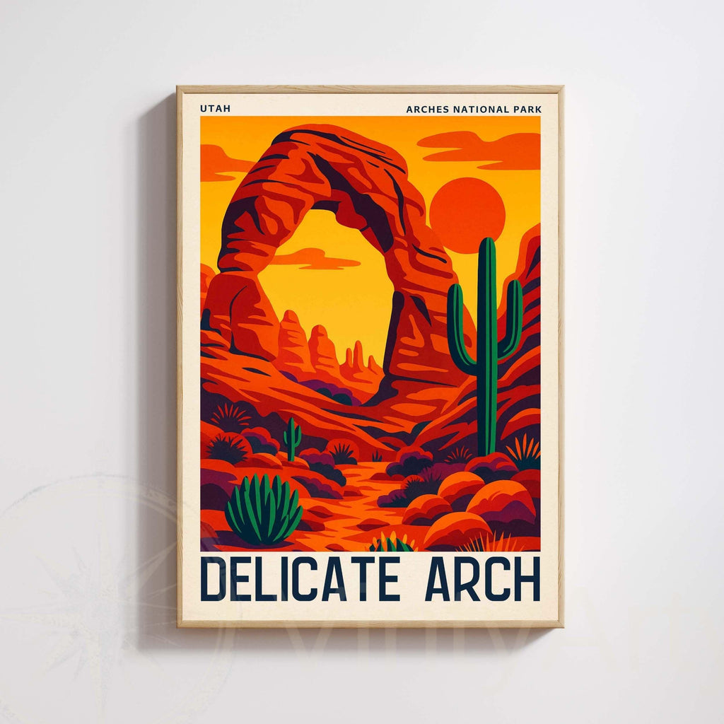 Affiche Delicate Arch Utah | Poster Vintage Parc National Arches | Illustration Désert USA