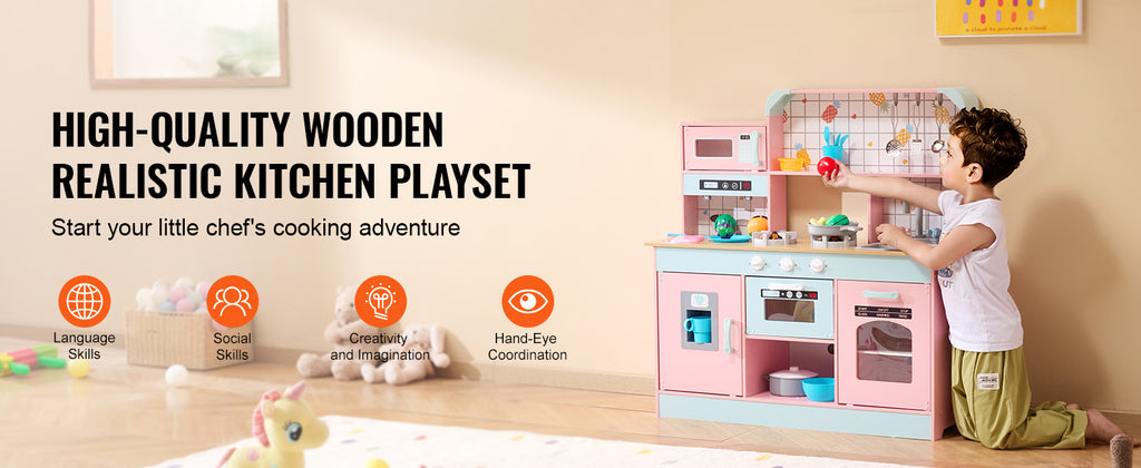 SucceBuy Pretend Play Cooking Toy for Kids Chef Playset Kitchen Accessories with Lights & Sounds for Toddles Girls Boys