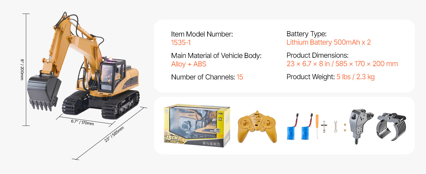 SucceBuy 2.4G Remote Control Excavator Dump Truck 3 in 1 RC Model Car Digger Toy with Light & Sound Construction Vehicle for Kid