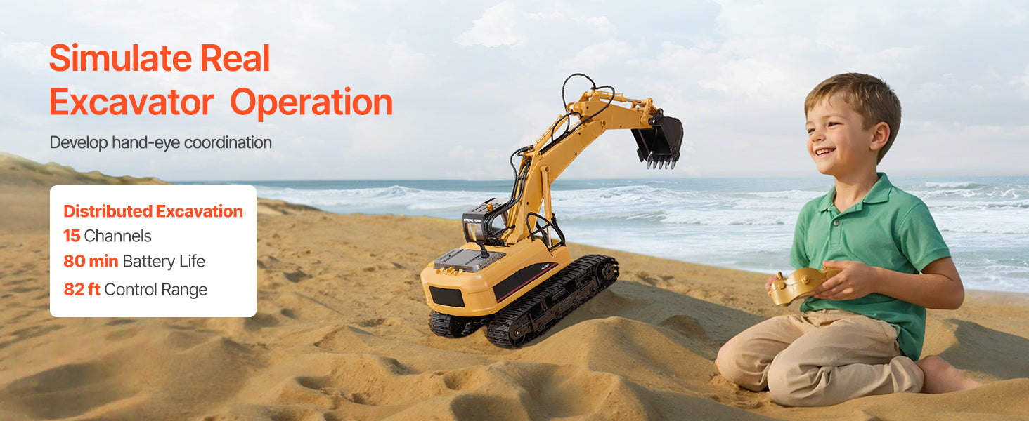SucceBuy 2.4G Remote Control Excavator Dump Truck 3 in 1 RC Model Car Digger Toy with Light & Sound Construction Vehicle for Kid