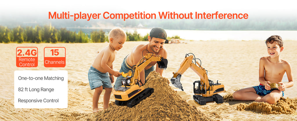 SucceBuy 2.4G Remote Control Excavator Dump Truck 3 in 1 RC Model Car Digger Toy with Light & Sound Construction Vehicle for Kid