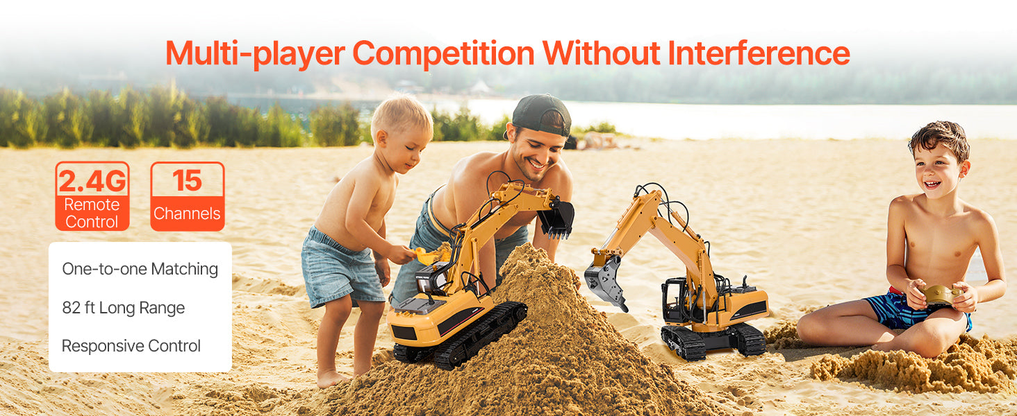 SucceBuy 2.4G Remote Control Excavator Dump Truck 3 in 1 RC Model Car Digger Toy with Light & Sound Construction Vehicle for Kid
