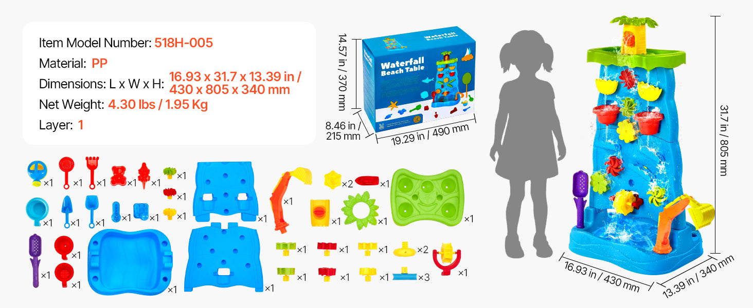 SucceBuy Water Play Table Kids Outdoor Beach Toy with 37PCS Accessories Double-Sided Summer Sand Platform for Children Gifts