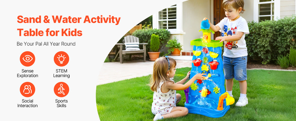 SucceBuy Water Play Table Kids Outdoor Beach Toy with 37PCS Accessories Double-Sided Summer Sand Platform for Children Gifts