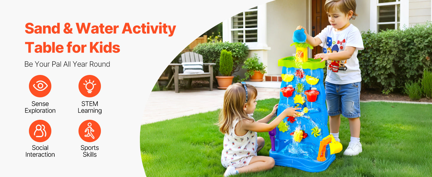 SucceBuy Water Play Table Kids Outdoor Beach Toy with 37PCS Accessories Double-Sided Summer Sand Platform for Children Gifts