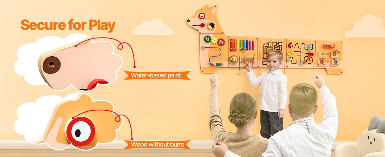 SucceBuy Puppy Kids Wall Busy Panels 12 Activities Board Montessori Sensory Learning Activity Center for Children Playroom Toys