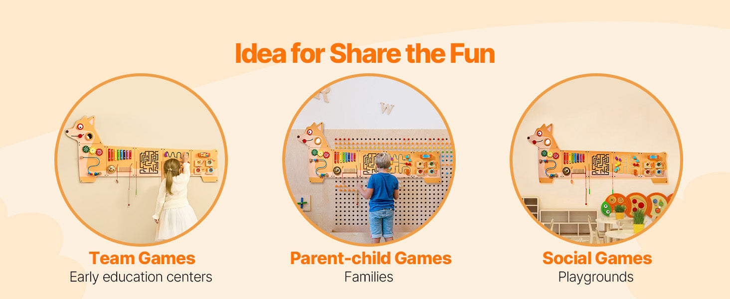 SucceBuy Puppy Kids Wall Busy Panels 12 Activities Board Montessori Sensory Learning Activity Center for Children Playroom Toys
