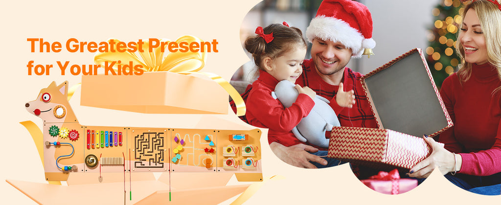 SucceBuy Puppy Kids Wall Busy Panels 12 Activities Board Montessori Sensory Learning Activity Center for Children Playroom Toys